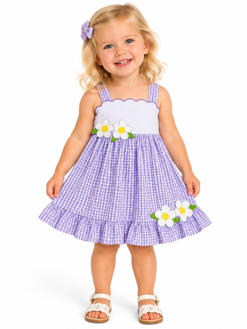 Rare Editions Baby Lilac Gingham Daisy Dress & Bloomer Set | NWT Size 12M